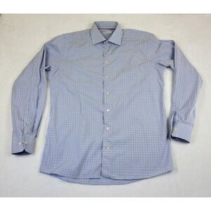 Men's‎ Eton Brighton Button-Up Plaid Dress Shirt Slim Fit Sz L 41/16